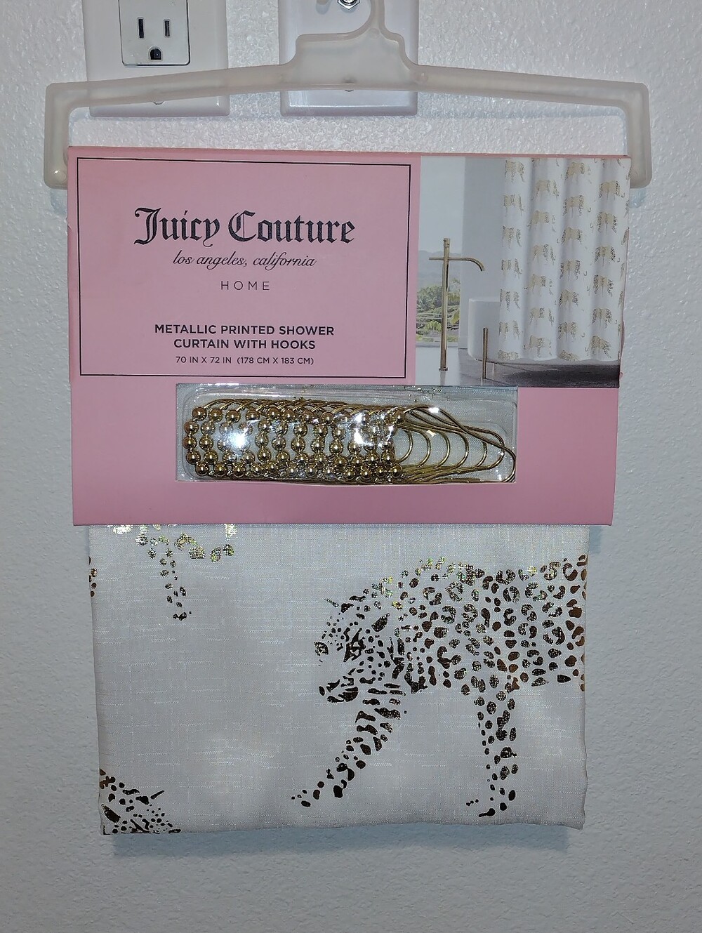 JUICY COUTURE SHOWER CURTAIN WITH HOOKS 70 X 72 JC LEOPARD  SHOWER CURTAIN NEW